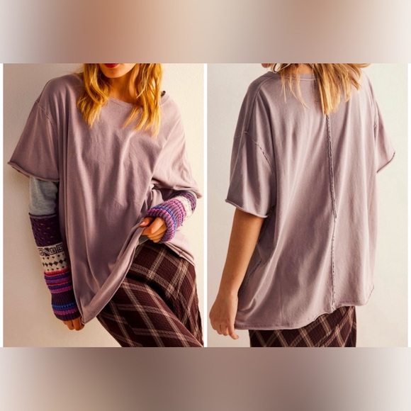 NWT Free People We the Free Nina Tee - quail orchid purple grey - XL - Picture 1 of 8